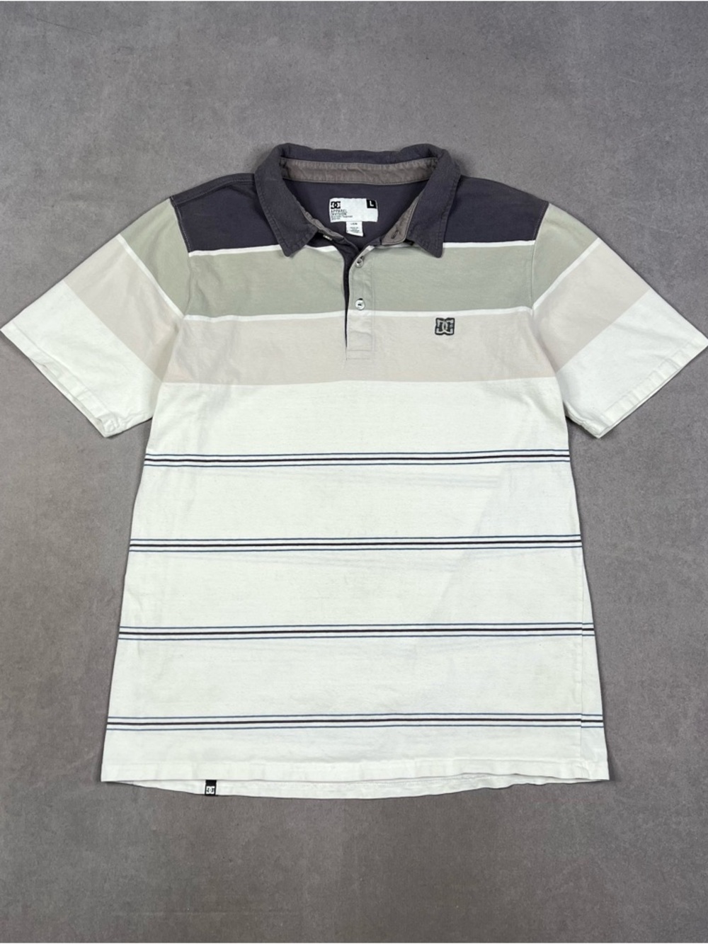 DC Men's Short-Sleeve Striped Polo in White, Gray, and Sage